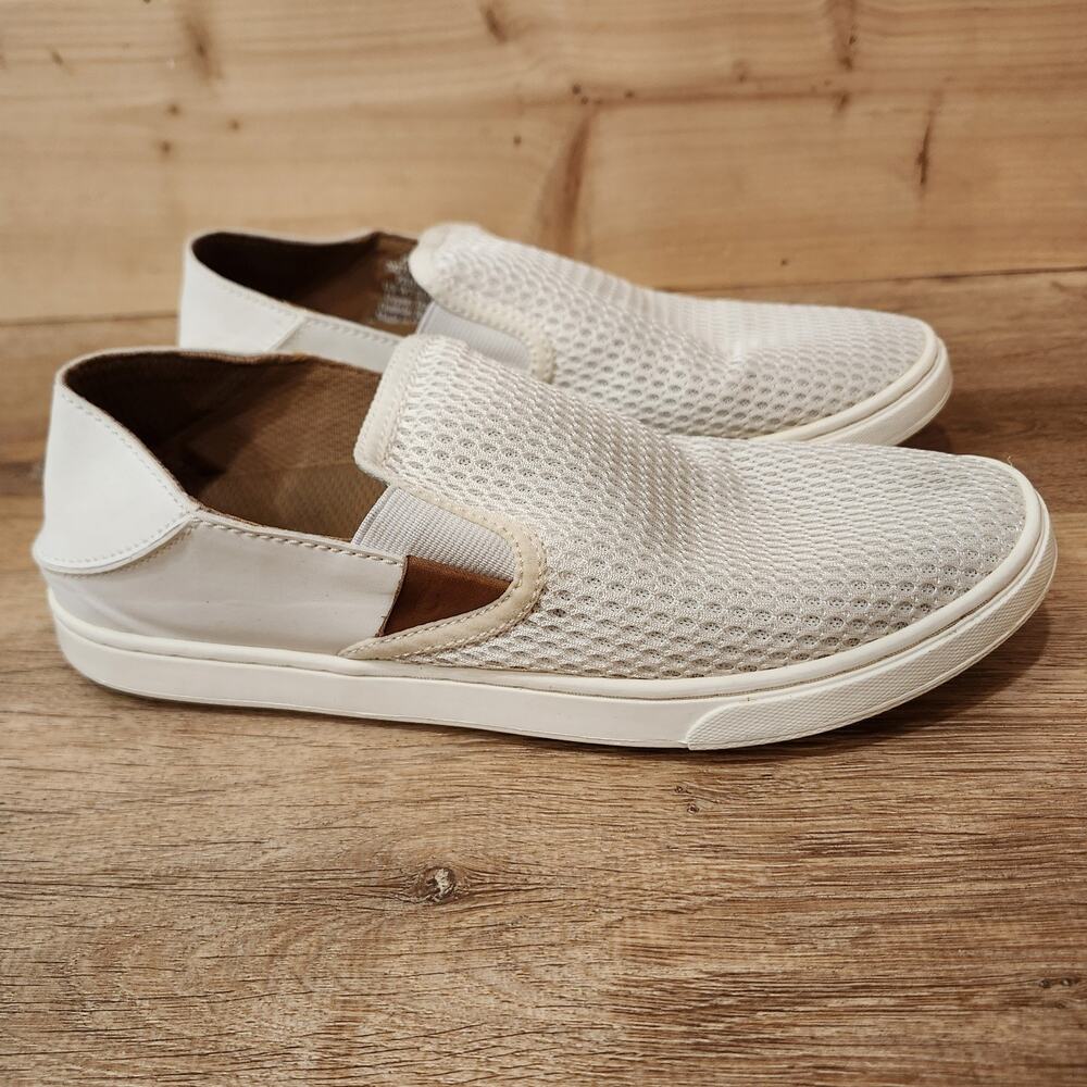 OluKai Pehuea Women's 7 White Breathable Mesh Slip On Casual Comfort Sneakers
